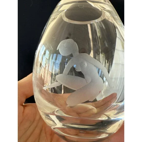 MCM Holmegaard Hellas Clear Vase Per Lütken Etched Susanne kneeling nude
